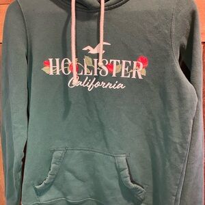 Hollister Green Hoodie with Floral Logo